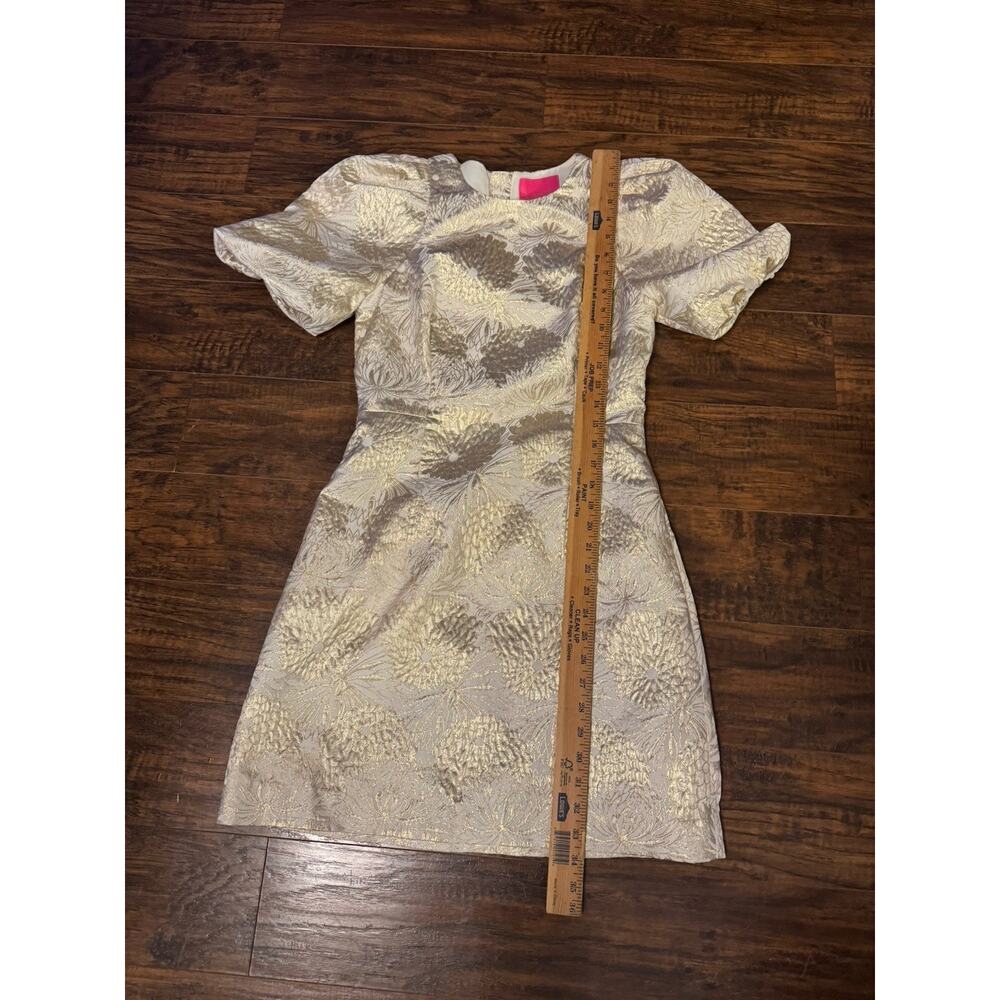 Lilly Pulitzer Brocade Puff Sleeve Mini Dress Metallic Gold White Size 4 - Picture 6 of 9